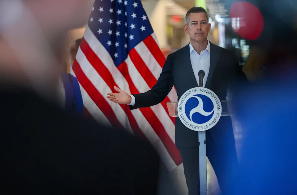 Transportation Secretary Sean Duffy holds a news conference at Newark Liberty International Airport, where he announced the reopening of a major runway at the airport, nearly two weeks ahead of schedule on June 02, 2025 in Newark, New Jersey. Delays and cancellations have plagued Newark, one of the nation's busiest airports, for months. Air traffic control outages, runway construction, and an announcement by United Airlines that over 20% of FAA controllers at Newark walked off the job have all contributed to the delays.